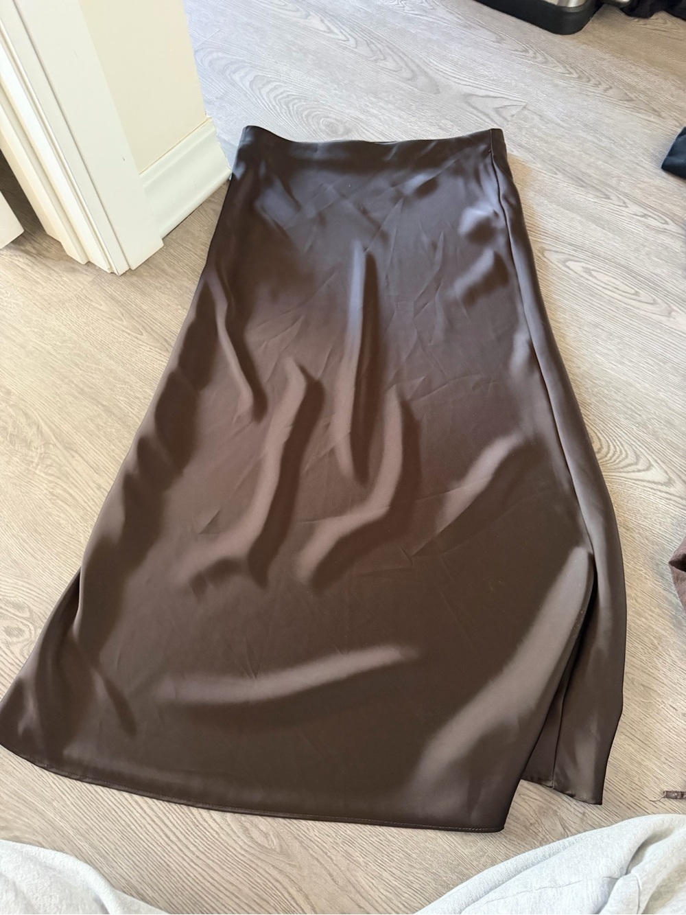 Zara Chocolate Brown Satin Midi Skirt